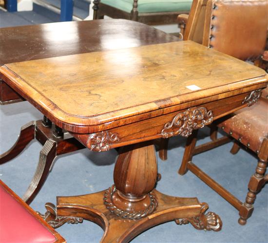 A William IV rosewood card table, W.93cm